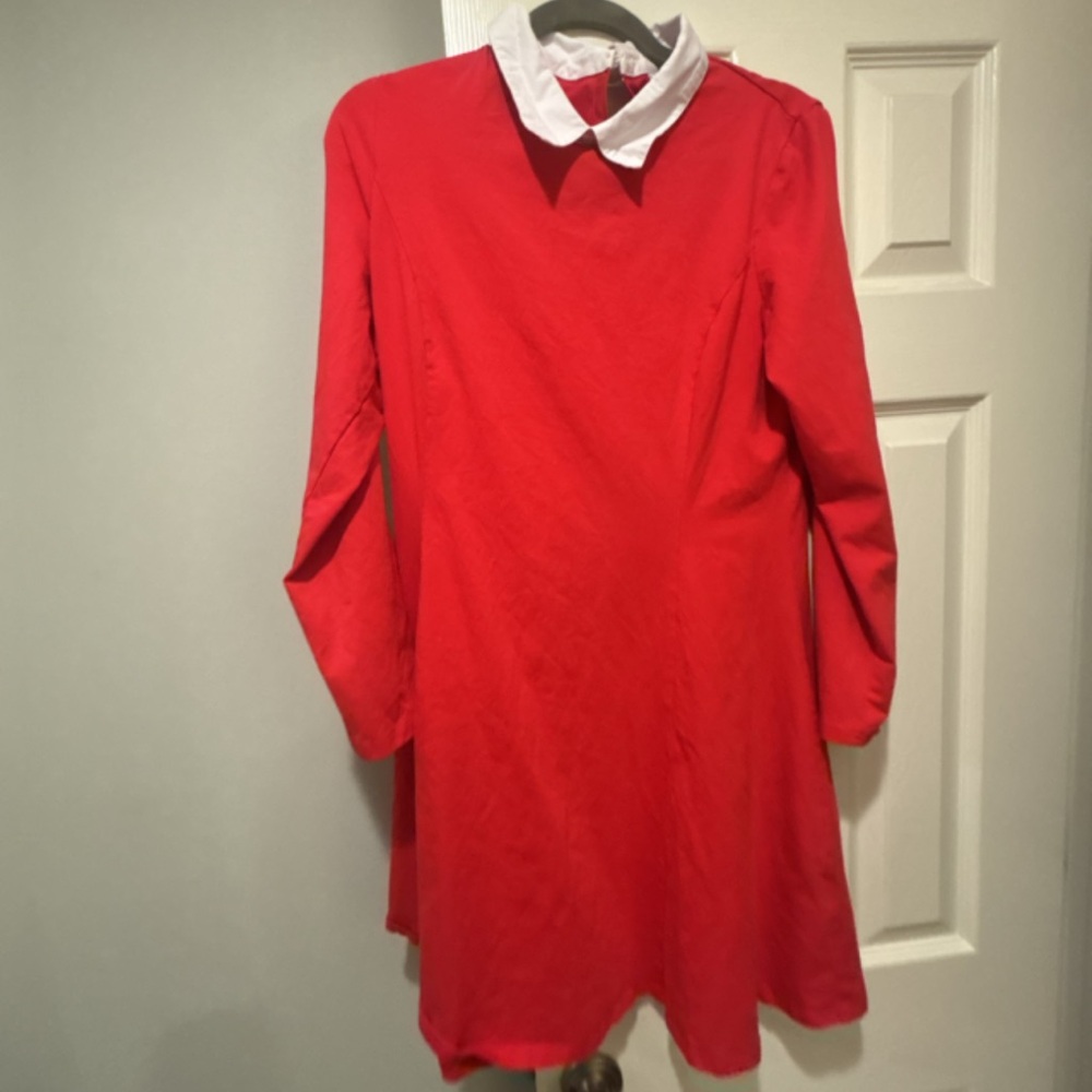 🤍❤️Aphratti Red Long Sleeve Dress with White Collar – Size XL